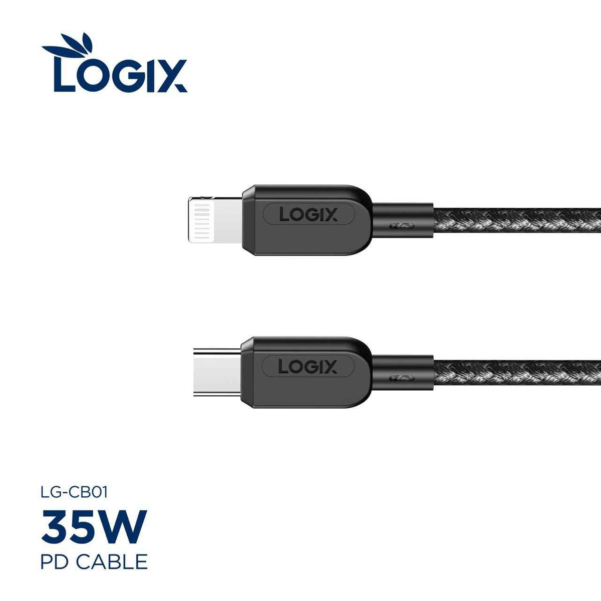 كابل شحن سريع Type-C إلى Lightning 35W PD من Logix LG-CB01 (نايلون مضفر – أسود)