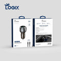 شاحن سيارة سريع مزدوج المخرج Logix IQ38W مع كابل Type-C إلى Type-C بقدرة 60W (PD + QC3.0، 38W كحد أقصى) | لون رمادي معدني